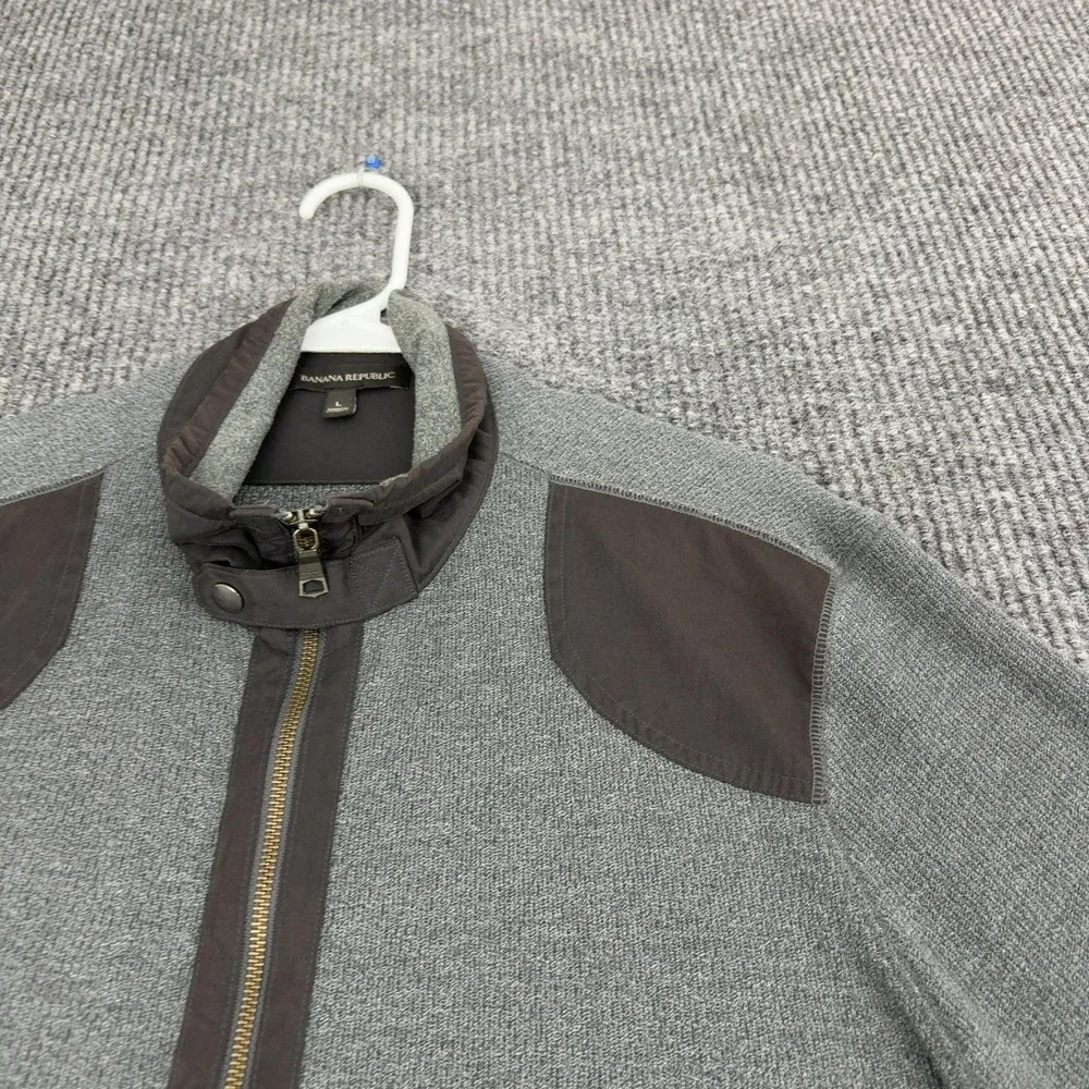 Banana Republic Jacket Mens L Gray Cotton Polyester Elbow Patches Mock Neck